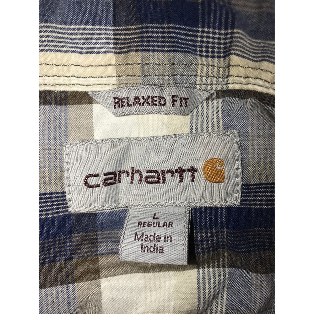 Carhartt Mens Shirt Size Large Relaxed Fit Plaid Checkered S/S Brown Blue‎ - Picture 5 of 6